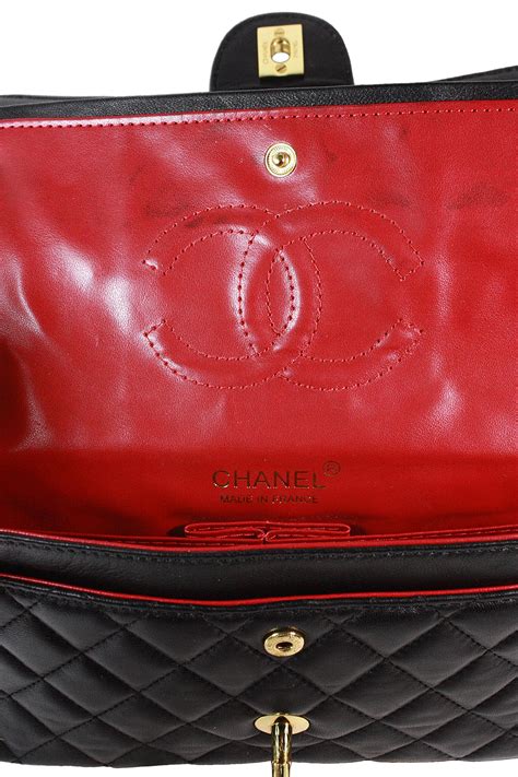 Chanel Black Lambskin Classic Quilted Double Strap Bag 